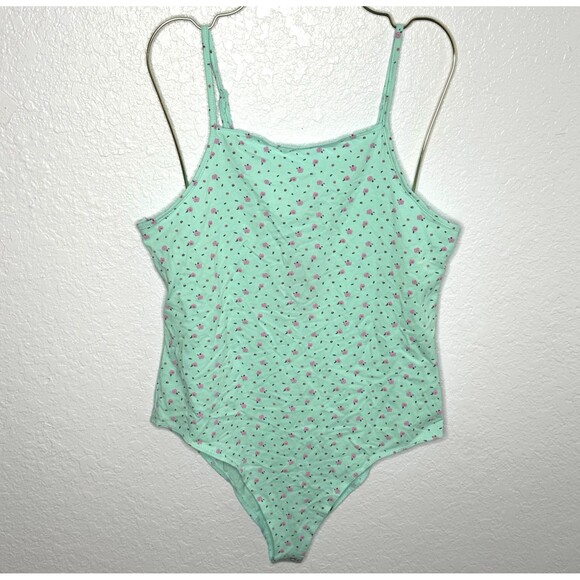 Wild Fable Aqua Mint & Pink Floral Spaghetti Strap Cheeky Bodysuit Size L New! - Picture 9 of 9